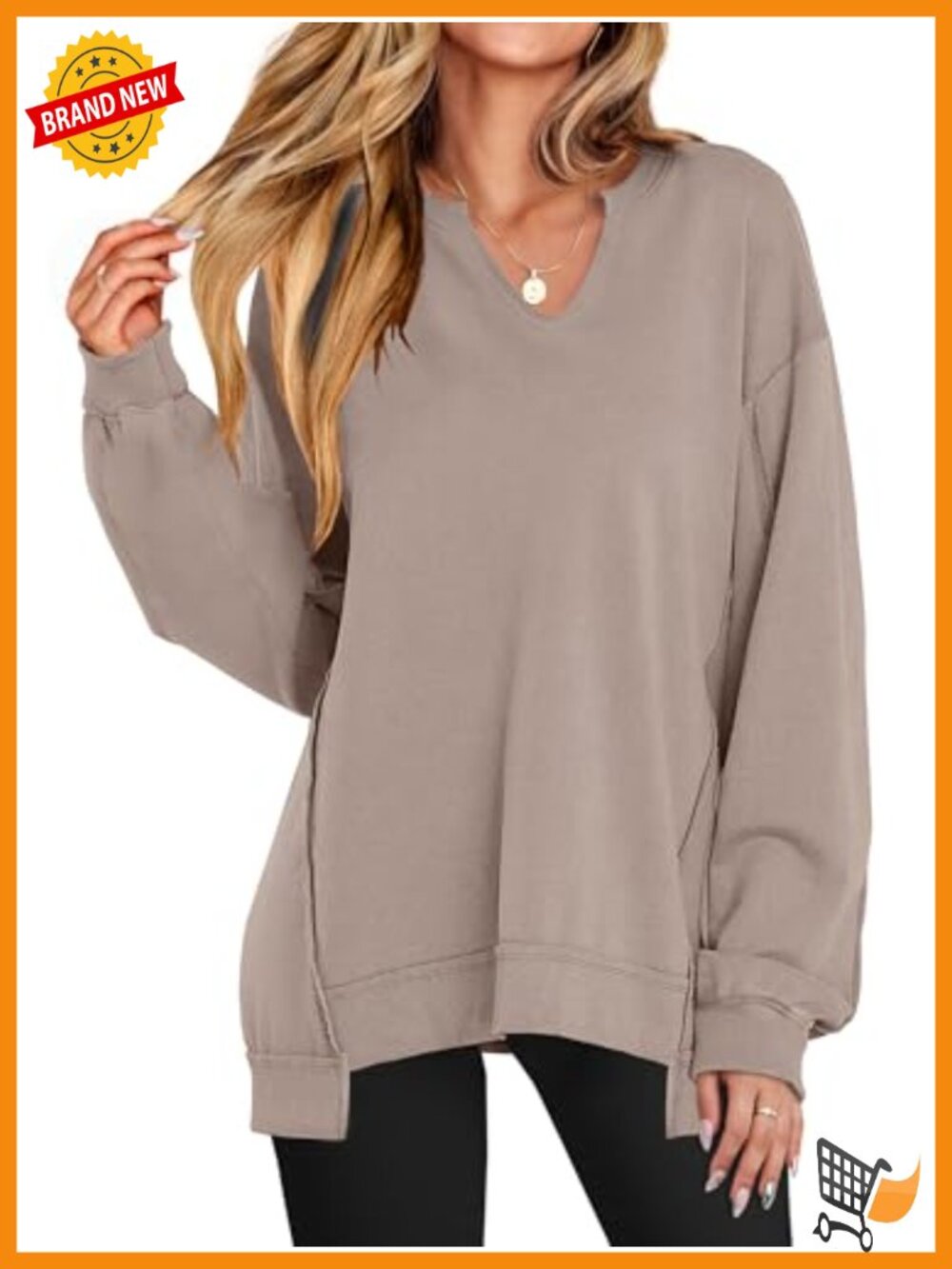 V-Neck Oversized Sweatshirt High Low Hem Casual Pullover
